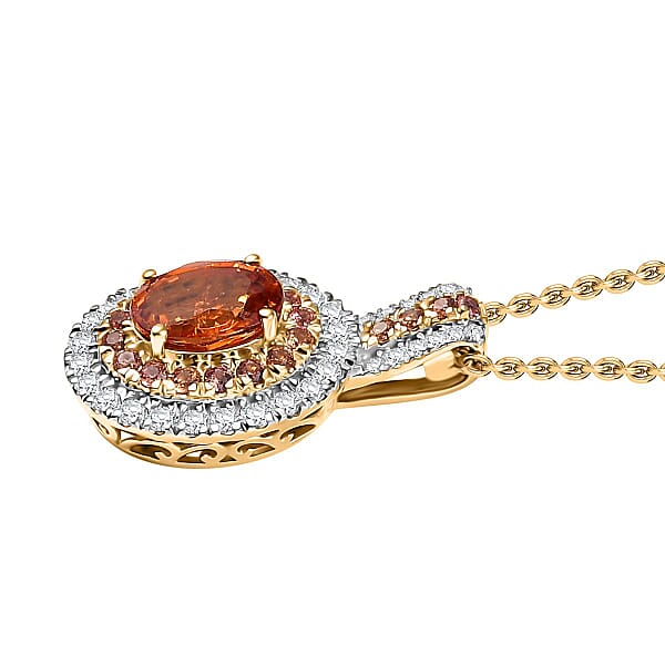 Shop Lc Luxoro Premium Tanzanian Mandarin Garnet Padpardscha Sapphire And I2 Diamond 2.45 Ctw Golden Flare Pendant Necklace 20 Inches In 10K Yellow Gold