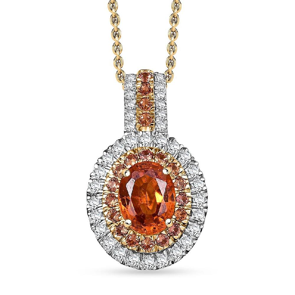 shop lc Luxoro Premium Tanzanian Mandarin Garnet Padpardscha Sapphire and I2 Diamond 2.45 ctw Golden Flare Pendant Necklace 20 Inches in 10K Yellow Gold