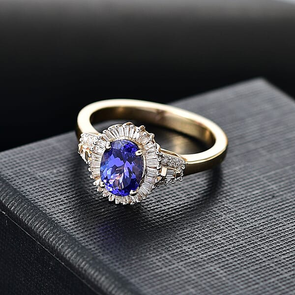 Shop Lc Luxoro Premium Tanzanite And Diamond I2 1.80 Ctw Ring In 10K Yellow Gold 4.09 Grams