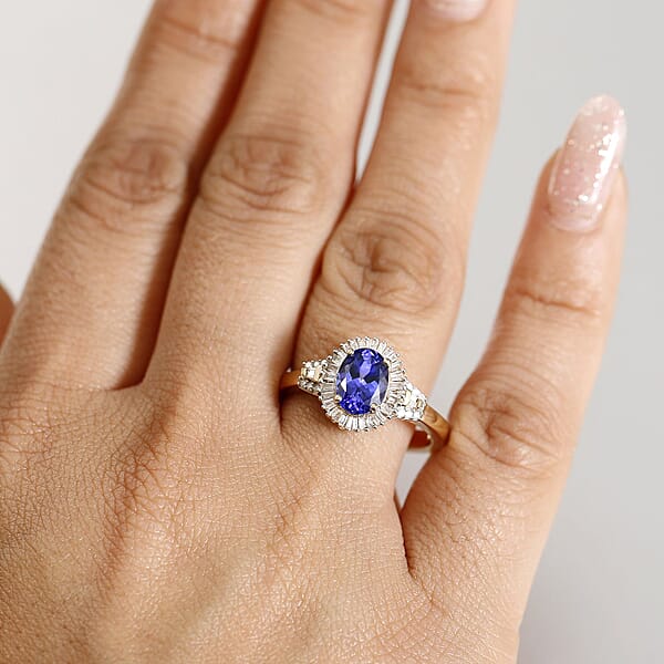 Shop Lc Luxoro Premium Tanzanite And Diamond I2 1.80 Ctw Ring In 10K Yellow Gold 4.09 Grams