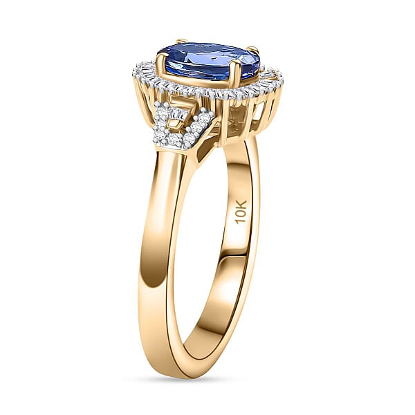Shop Lc Luxoro Premium Tanzanite And Diamond I2 1.80 Ctw Ring In 10K Yellow Gold 4.09 Grams
