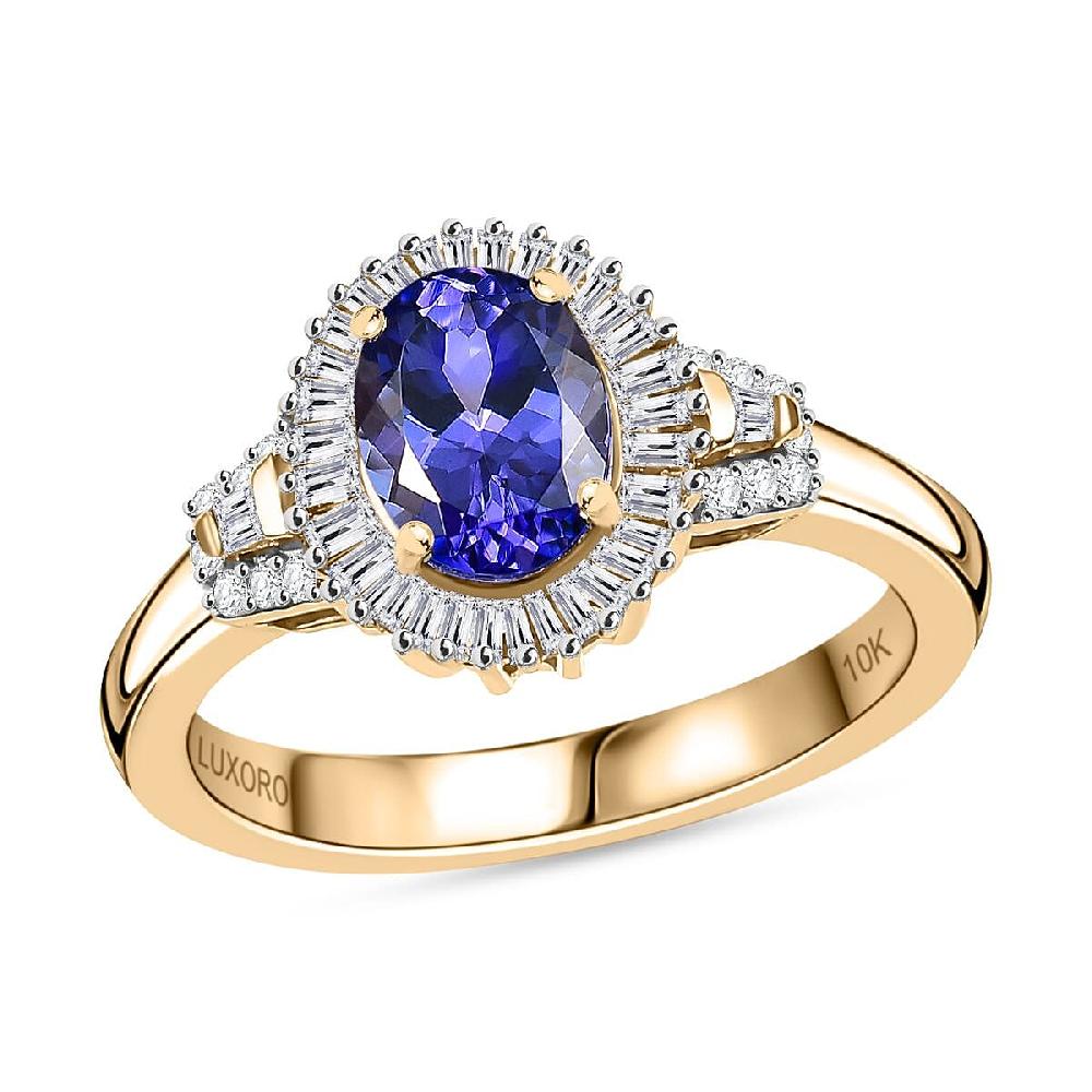 shop lc Luxoro Premium Tanzanite and Diamond I2 1.80 ctw Ring in 10K Yellow Gold 4.09 Grams