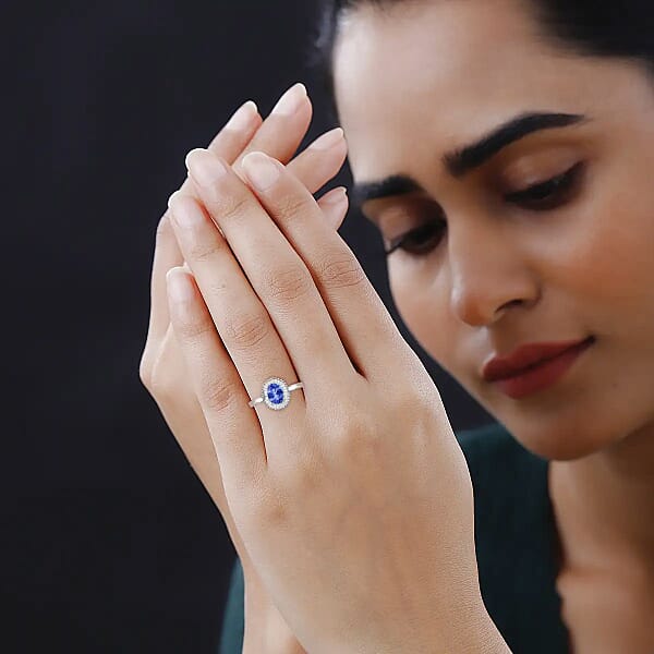 Shop Lc Luxoro Premium Tanzanite And G-H I1 Diamond 1.00 Ctw Ring In 14K White Gold (Del. In 10-12 Days)