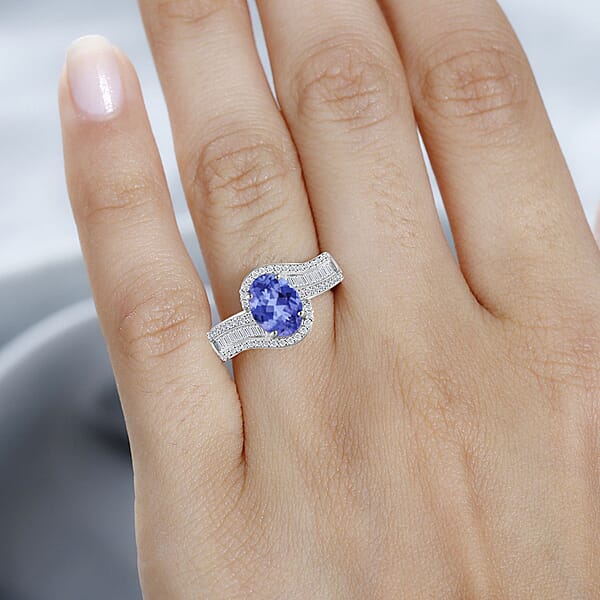 Shop Lc Luxoro Premium Tanzanite And G-H I1 Diamond 1.70 Ctw Ring In 14K White Gold 4.20 Grams (Del. In 10-12 Days)