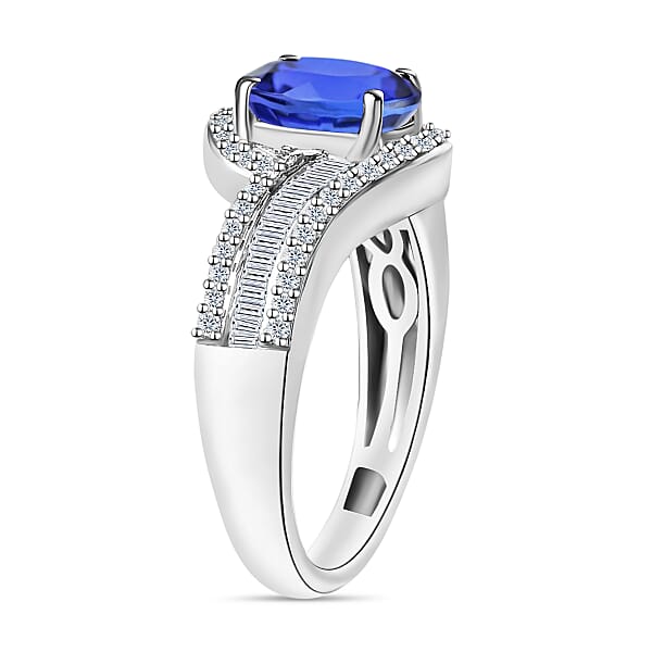 Shop Lc Luxoro Premium Tanzanite And G-H I1 Diamond 1.70 Ctw Ring In 14K White Gold 4.20 Grams (Del. In 10-12 Days)