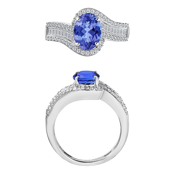 Shop Lc Luxoro Premium Tanzanite And G-H I1 Diamond 1.70 Ctw Ring In 14K White Gold 4.20 Grams (Del. In 10-12 Days)