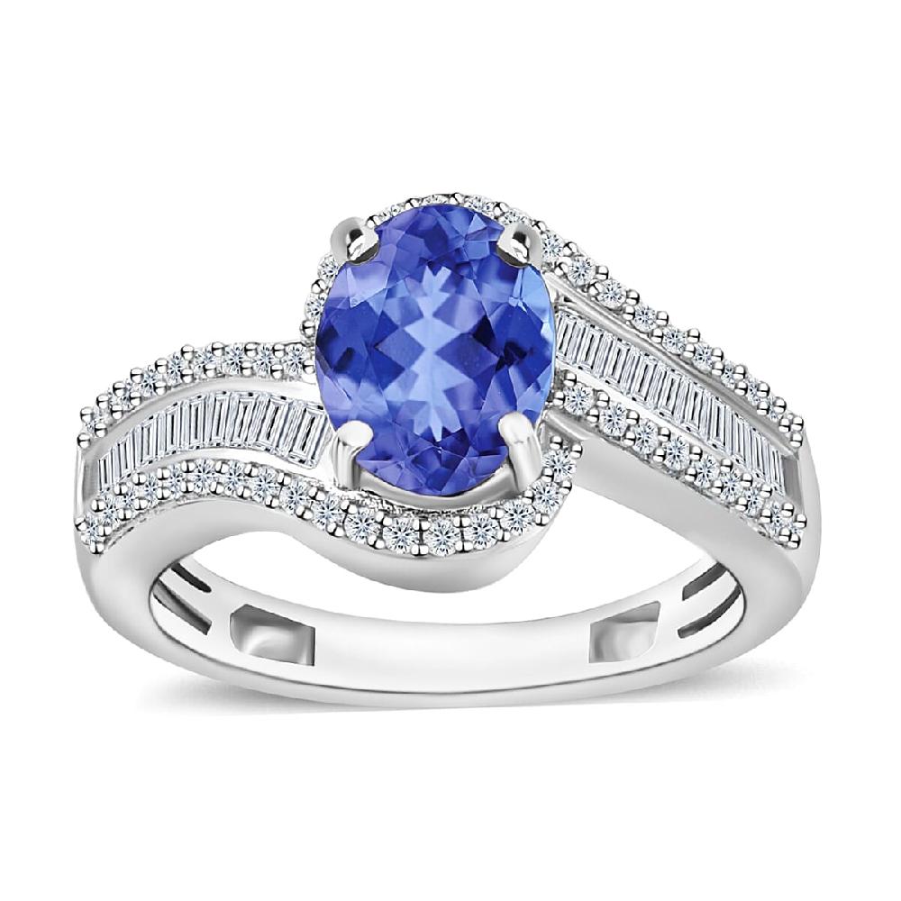 shop lc Luxoro Premium Tanzanite and G-H I1 Diamond 1.70 ctw Ring in 14K White Gold 4.20 Grams (Del. in 10-12 Days)