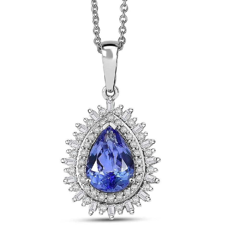 shop lc Luxoro Premium Tanzanite and G-H I2 Diamond 2.30 ctw Crown of Dreams Pendant Necklace in 10K White Gold 20 Inches