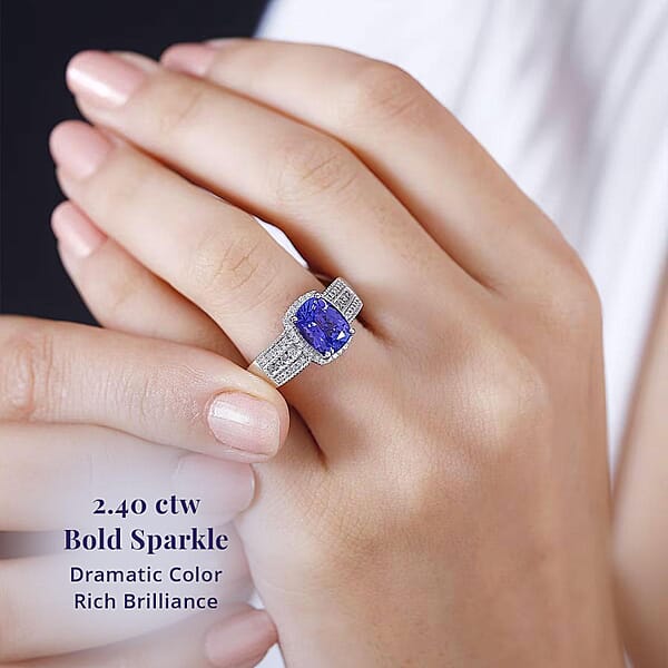 Shop Lc Luxoro Premium Tanzanite And G-H I2 Diamond 2.40 Ctw Cocktail Ring In 14K White Gold
