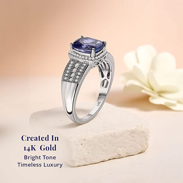 Shop Lc Luxoro Premium Tanzanite And G-H I2 Diamond 2.40 Ctw Cocktail Ring In 14K White Gold