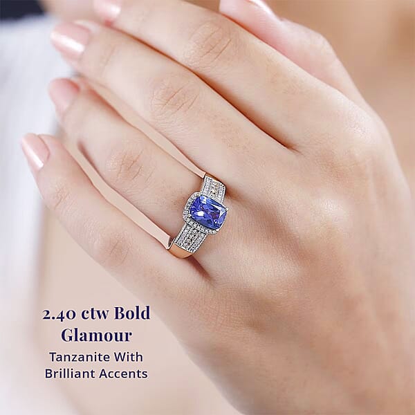 Shop Lc Luxoro Premium Tanzanite And G-H I2 Diamond 2.40 Ctw Cocktail Ring In 14K Yellow Gold