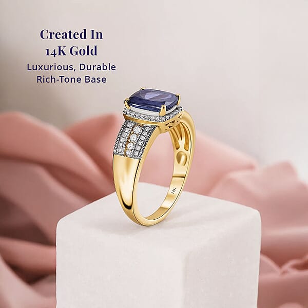 Shop Lc Luxoro Premium Tanzanite And G-H I2 Diamond 2.40 Ctw Cocktail Ring In 14K Yellow Gold