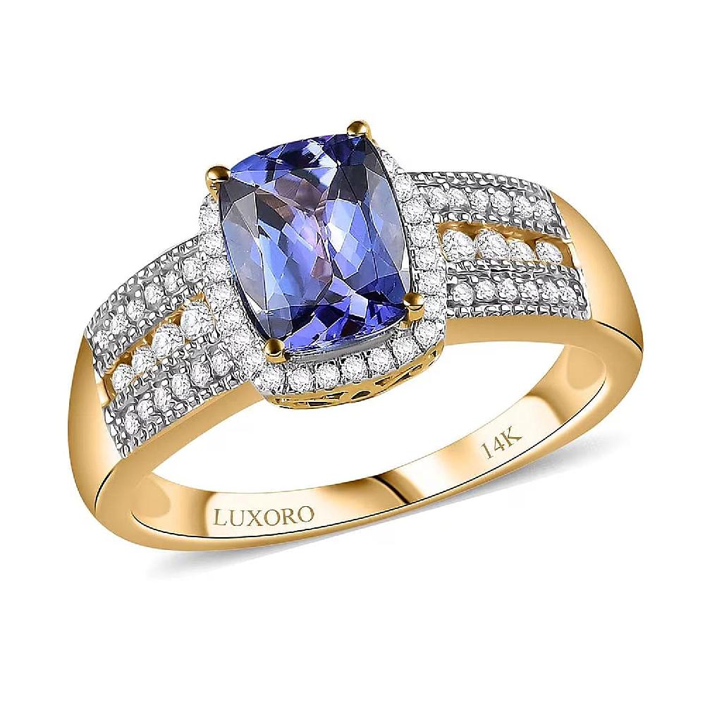 shop lc Luxoro Premium Tanzanite and G-H I2 Diamond 2.40 ctw Cocktail Ring in 14K Yellow Gold