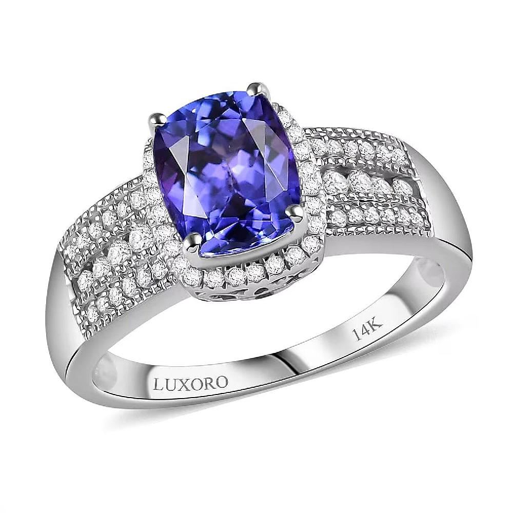 shop lc Luxoro Premium Tanzanite and G-H I2 Diamond 2.40 ctw Cocktail Ring in 14K White Gold