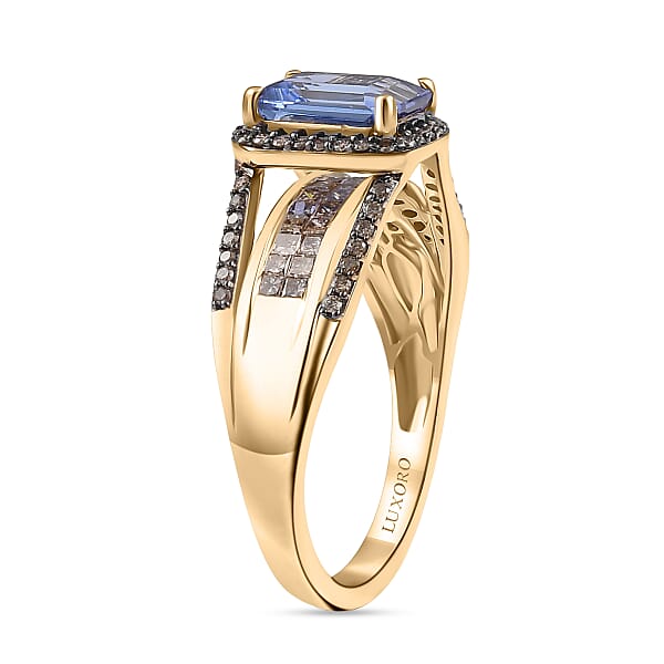 Shop Lc Luxoro Premium Tanzanite And I2 Natural Champagne Diamond 2.05 Ctw Bridge Ring In 10K Yellow Gold