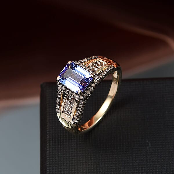 Shop Lc Luxoro Premium Tanzanite And I2 Natural Champagne Diamond 2.05 Ctw Bridge Ring In 10K Yellow Gold