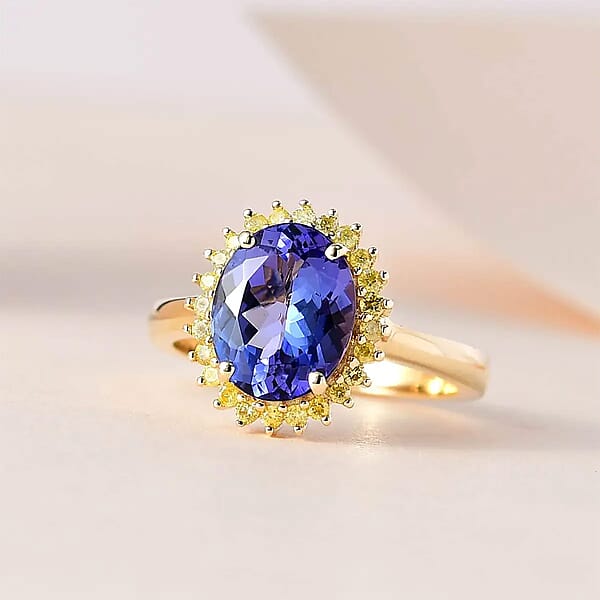 Shop Lc Luxoro Premium Tanzanite And I3 Natural Yellow Diamond 3.00 Ctw Sunburst Ring In 10K Yellow Gold