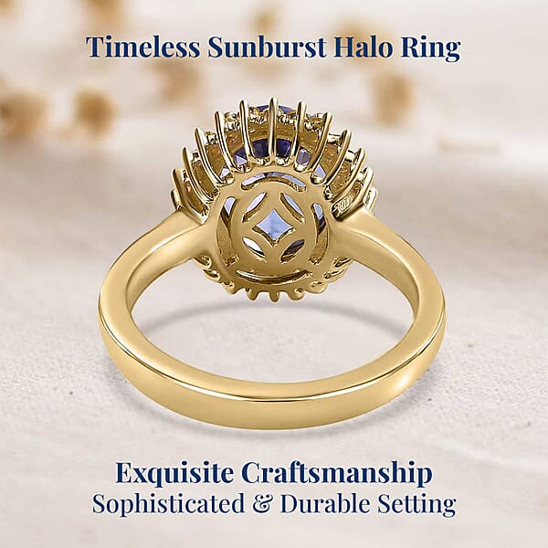 Shop Lc Luxoro Premium Tanzanite And I3 Natural Yellow Diamond 3.00 Ctw Sunburst Ring In 10K Yellow Gold