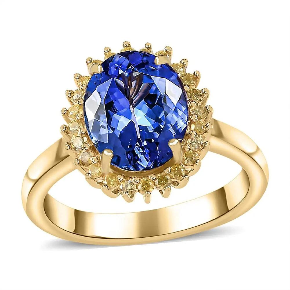 shop lc Luxoro Premium Tanzanite and I3 Natural Yellow Diamond 3.00 ctw Sunburst Ring in 10K Yellow Gold