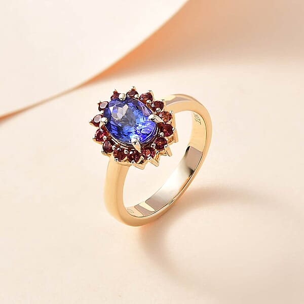 Shop Lc Luxoro Premium Tanzanite And Ofiki Rubellite 1.75 Ctw Patriotic Pride Ring In 10K Yellow Gold