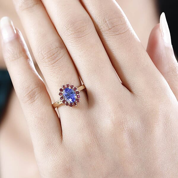 Shop Lc Luxoro Premium Tanzanite And Ofiki Rubellite 1.75 Ctw Patriotic Pride Ring In 10K Yellow Gold