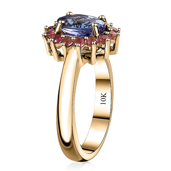 Shop Lc Luxoro Premium Tanzanite And Ofiki Rubellite 1.75 Ctw Patriotic Pride Ring In 10K Yellow Gold