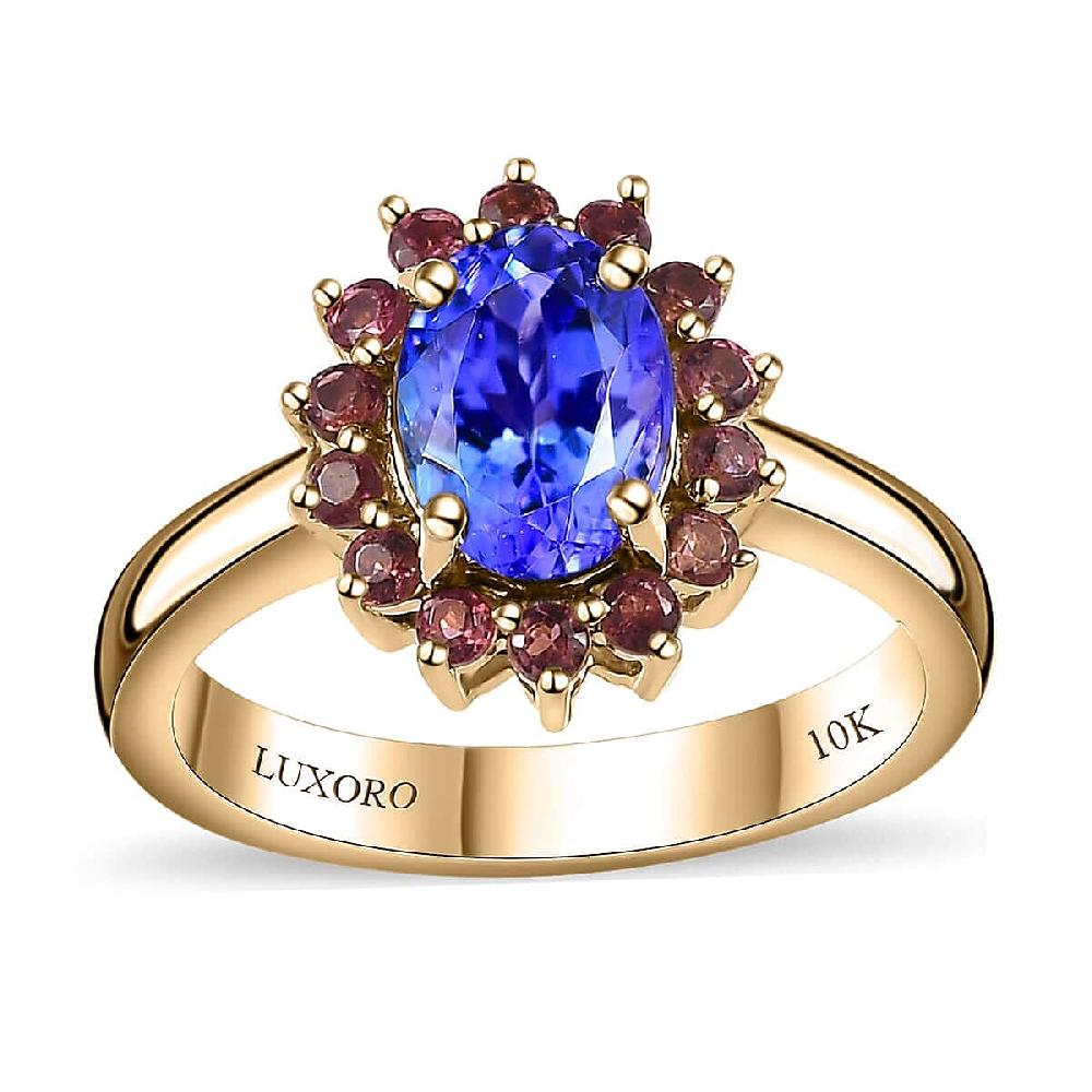 shop lc Luxoro Premium Tanzanite and Ofiki Rubellite 1.75 ctw Patriotic Pride Ring in 10K Yellow Gold