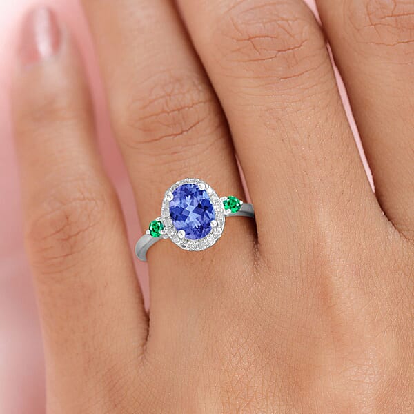 Shop Lc Luxoro Premium Tanzanite Boyaca Colombian Emerald And G-H I1 Diamond 1.60 Ctw Ring In 14K White Gold (Del. In 10-12 Days)