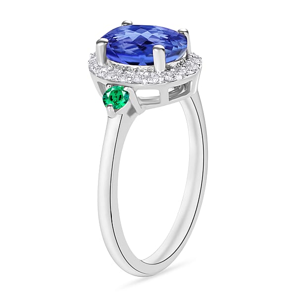 Shop Lc Luxoro Premium Tanzanite Boyaca Colombian Emerald And G-H I1 Diamond 1.60 Ctw Ring In 14K White Gold (Del. In 10-12 Days)