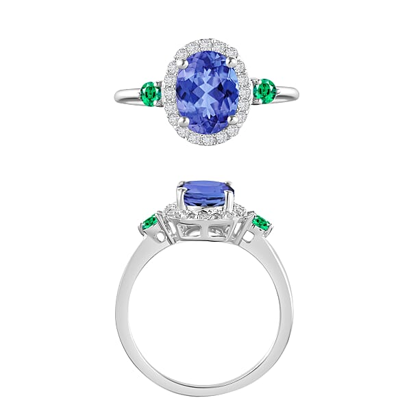 Shop Lc Luxoro Premium Tanzanite Boyaca Colombian Emerald And G-H I1 Diamond 1.60 Ctw Ring In 14K White Gold (Del. In 10-12 Days)
