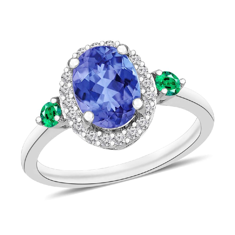 shop lc Luxoro Premium Tanzanite Boyaca Colombian Emerald and G-H I1 Diamond 1.60 ctw Ring in 14K White Gold (Del. in 10-12 Days)