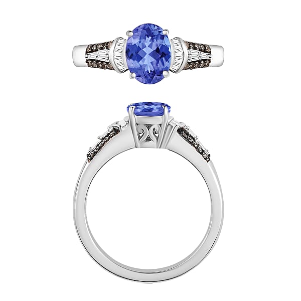 Shop Lc Luxoro Premium Tanzanite I1 Natural Champagne And White Diamond 1.60 Ctw Ring In 14K White Gold (Del. In 10-12 Days)