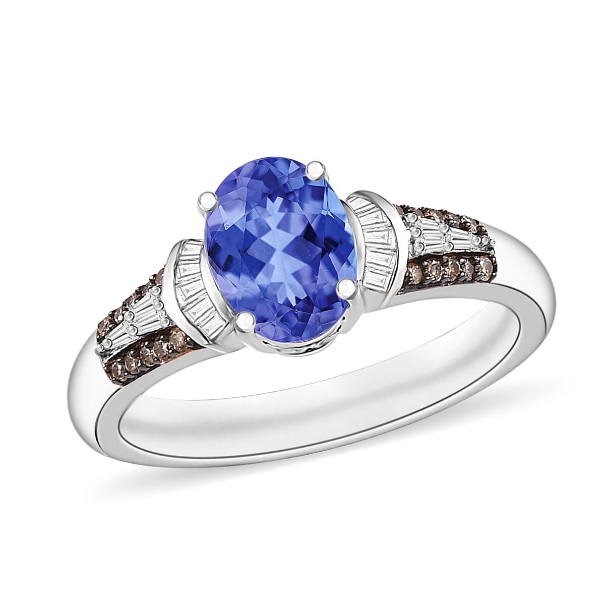 shop lc Luxoro Premium Tanzanite I1 Natural Champagne and White Diamond 1.60 ctw Ring in 14K White Gold (Del. in 10-12 Days)