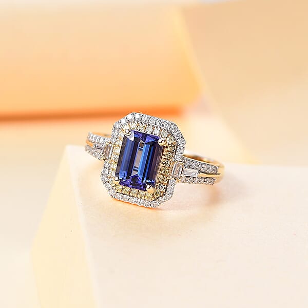 Shop Lc Luxoro Premium Tanzanite I2 Natural Yellow And White Diamond 2.35 Ctw Ring In 10K Yellow Gold