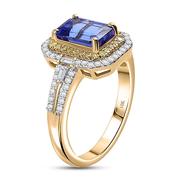 Shop Lc Luxoro Premium Tanzanite I2 Natural Yellow And White Diamond 2.35 Ctw Ring In 10K Yellow Gold