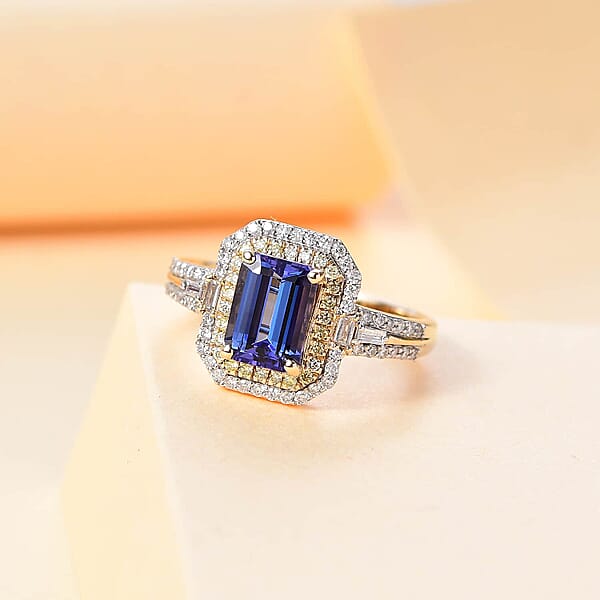 Shop Lc Luxoro Premium Tanzanite I2 Natural Yellow And White Diamond 2.35 Ctw Ring In 10K Yellow Gold