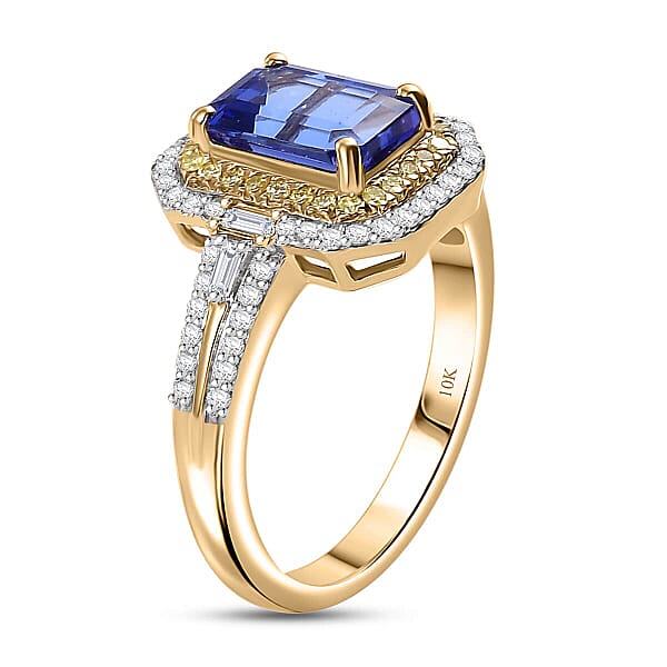 Shop Lc Luxoro Premium Tanzanite I2 Natural Yellow And White Diamond 2.35 Ctw Ring In 10K Yellow Gold
