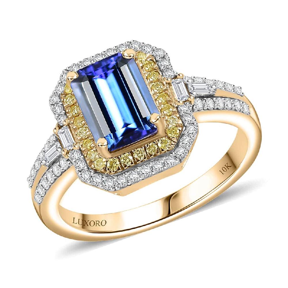 shop lc Luxoro Premium Tanzanite I2 Natural Yellow and White Diamond 2.35 ctw Ring in 10K Yellow Gold