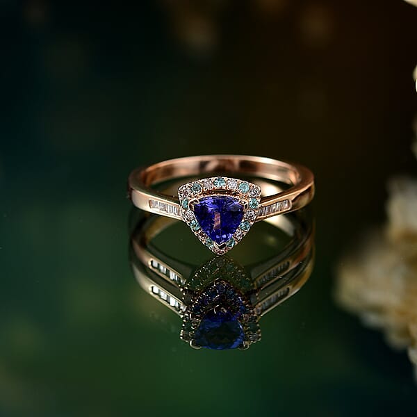 Shop Lc Luxoro Premium Tanzanite Paraiba Tourmaline I2 Natural Pink And White Diamond 1.00 Ctw Atlantis Crown Ring In 10K Rose Gold