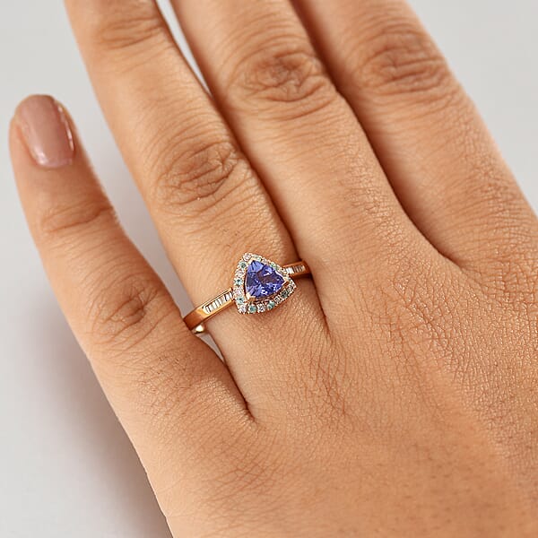Shop Lc Luxoro Premium Tanzanite Paraiba Tourmaline I2 Natural Pink And White Diamond 1.00 Ctw Atlantis Crown Ring In 10K Rose Gold