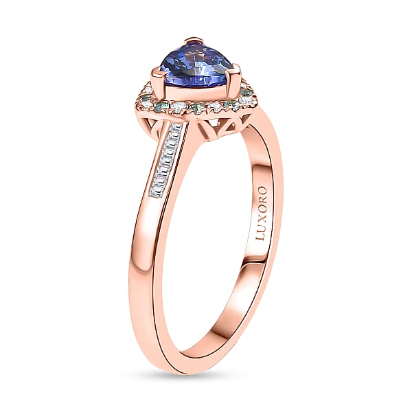 Shop Lc Luxoro Premium Tanzanite Paraiba Tourmaline I2 Natural Pink And White Diamond 1.00 Ctw Atlantis Crown Ring In 10K Rose Gold