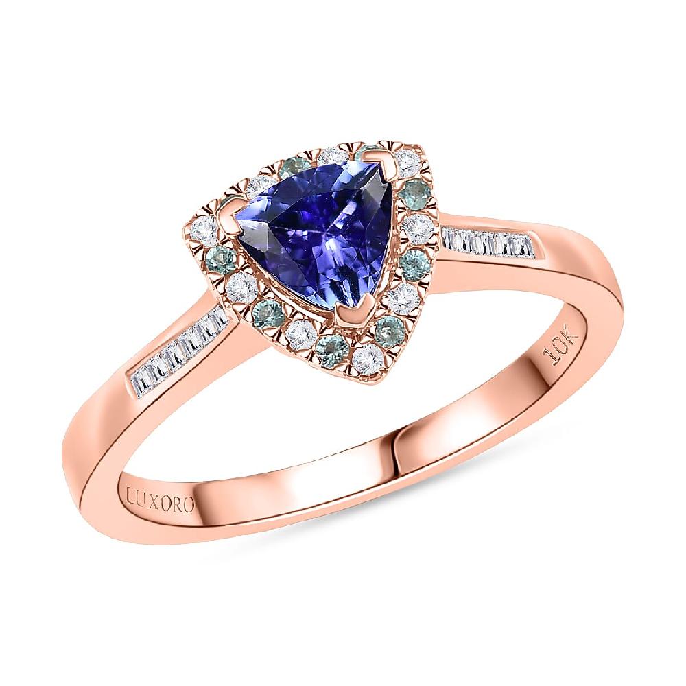 shop lc Luxoro Premium Tanzanite Paraiba Tourmaline I2 Natural Pink and White Diamond 1.00 ctw Atlantis Crown Ring in 10K Rose Gold