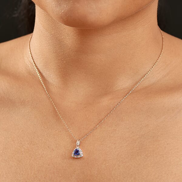 Shop Lc Luxoro Premium Tanzanite Paraiba Tourmaline Natural Pink And White Diamond I2 1.00 Ctw Atlantis Crown Pendant Necklace In 10K Rose Gold 20 Inches