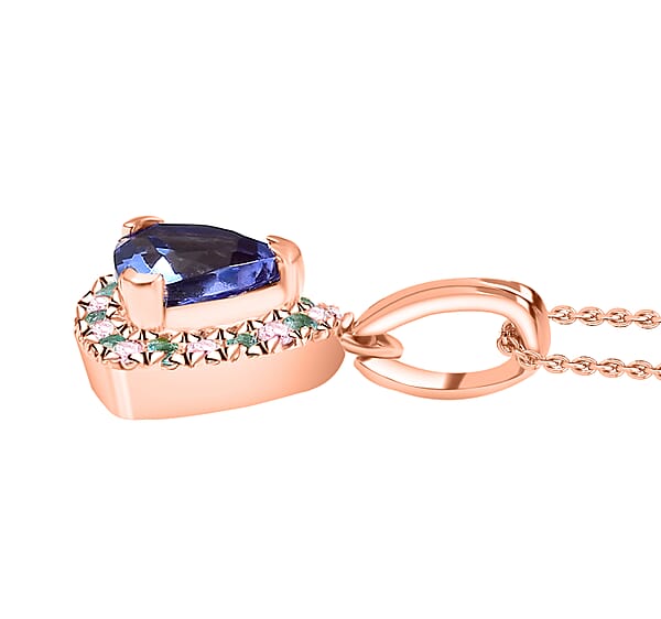 Shop Lc Luxoro Premium Tanzanite Paraiba Tourmaline Natural Pink And White Diamond I2 1.00 Ctw Atlantis Crown Pendant Necklace In 10K Rose Gold 20 Inches