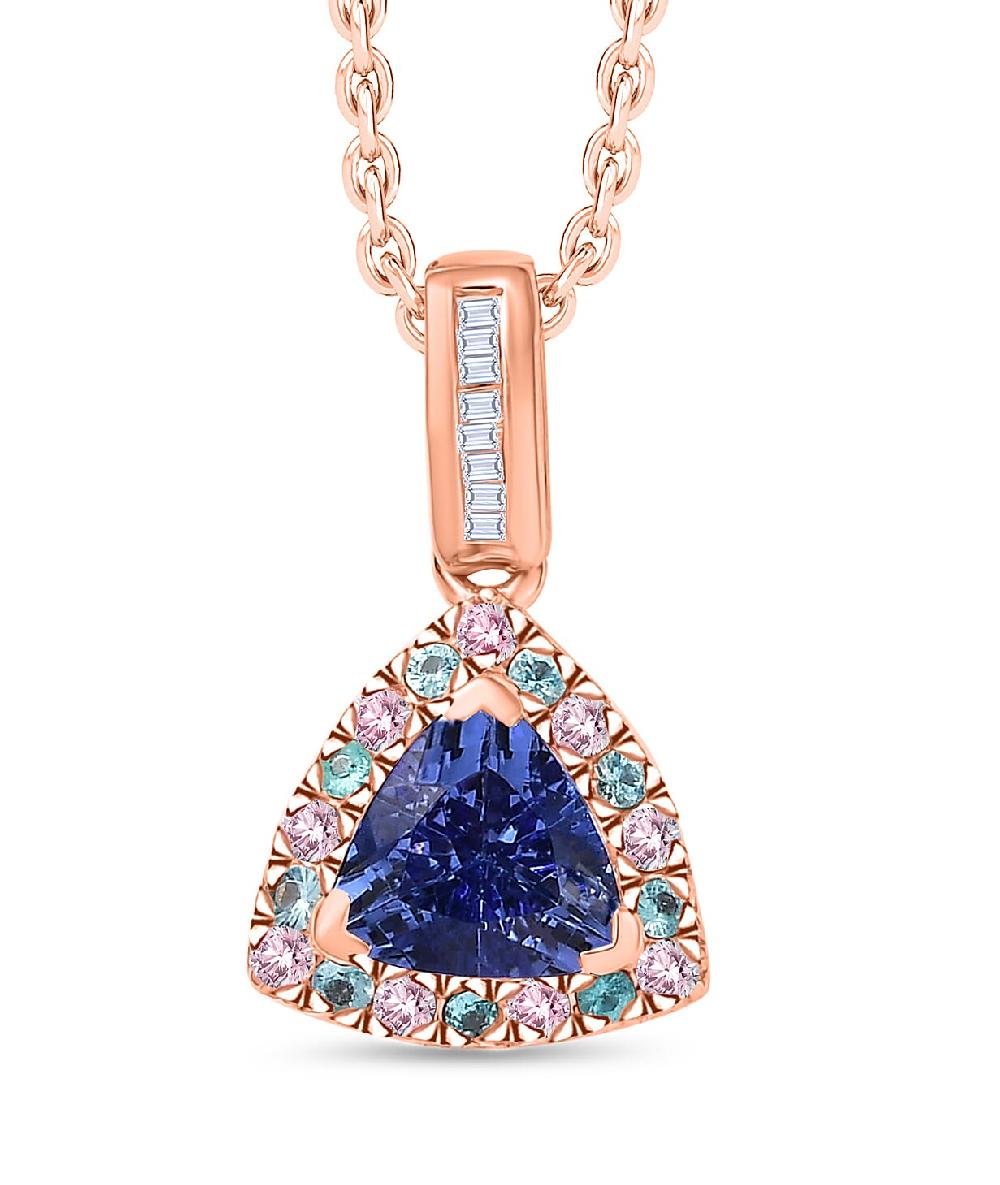 shop lc Luxoro Premium Tanzanite Paraiba Tourmaline Natural Pink and White Diamond I2 1.00 ctw Atlantis Crown Pendant Necklace in 10K Rose Gold 20 Inches