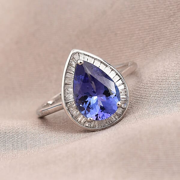 Shop Lc Luxoro Premium Tanzanite Ring 10K White Gold Ring Diamond Halo Ring Tanzanite Halo Ring Engagement Ring For Women 2.40 Ctw (Del. In 10-12 Days)