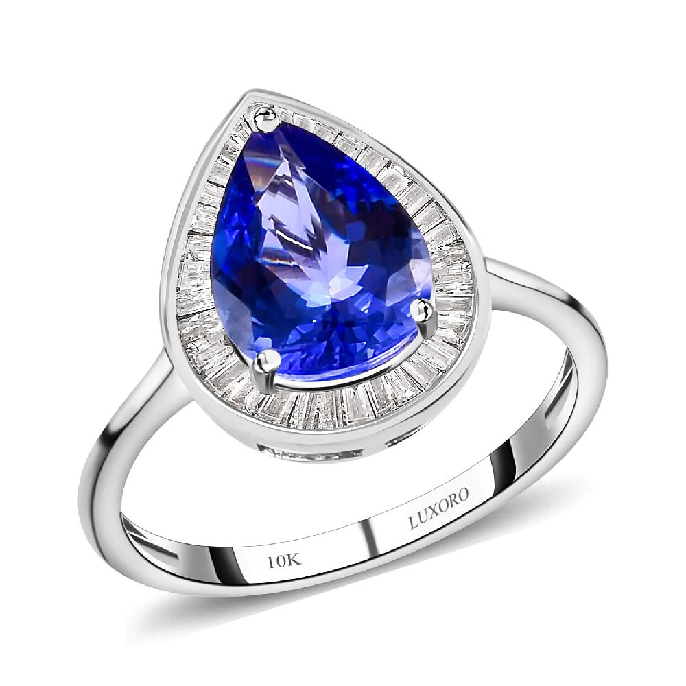 shop lc Luxoro Premium Tanzanite Ring 10K White Gold Ring Diamond Halo Ring Tanzanite Halo Ring Engagement Ring For Women 2.40 ctw (Del. in 10-12 Days)