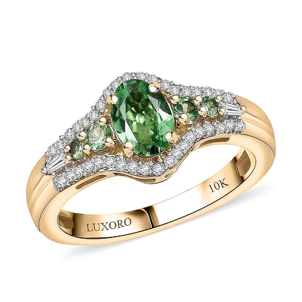 shop lc Luxoro Premium Tsavorite Garnet and I2 Diamond 1.25 ctw Ring in 10K Yellow Gold