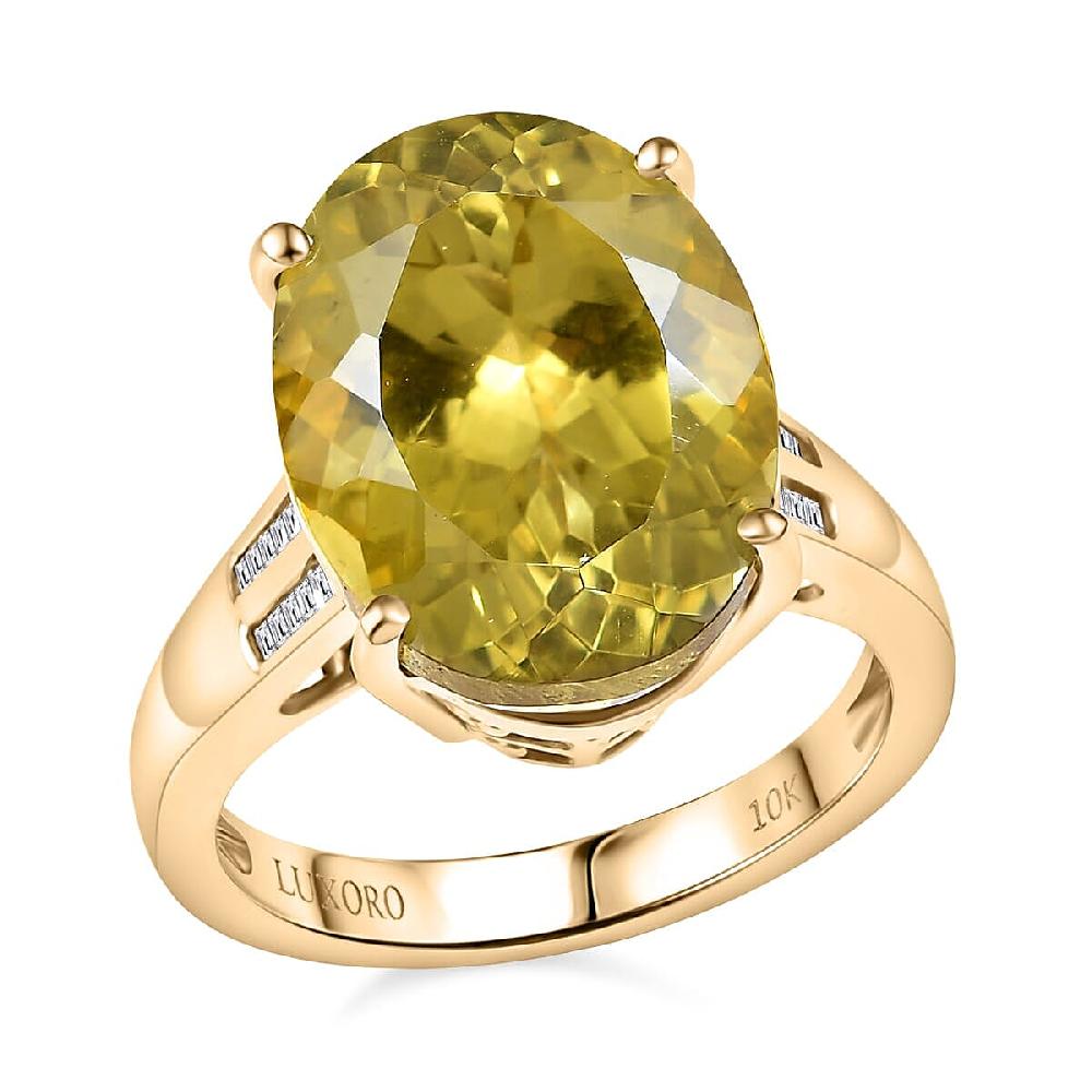shop lc Luxoro Premium Yellow Apatite and Diamond G-H I1 11.70 ctw Ring in 10K Yellow Gold