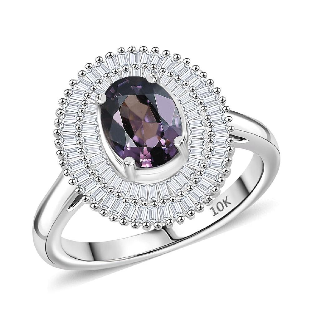 shop lc Luxoro Royal Lavender Spinel and I2 Diamond 2.20 ctw Classic Double Halo Ring in 10K White Gold